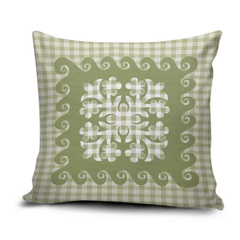 Green Ulu Palaka Quilt Pattern Pillow Cover Hawaii Culture Breadfruit - Polynesian Pride