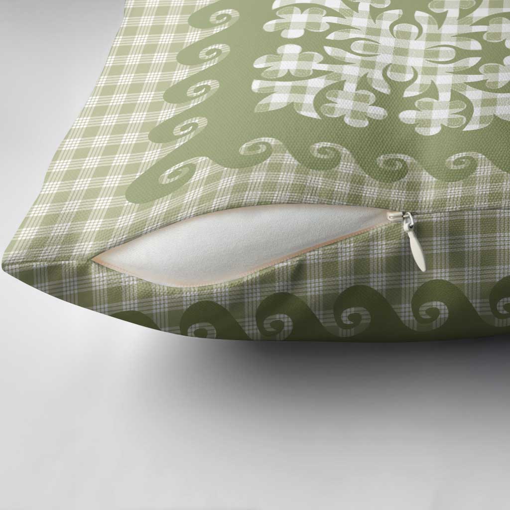 Green Ulu Palaka Quilt Pattern Pillow Cover Hawaii Culture Breadfruit - Polynesian Pride