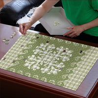 Green Ulu Palaka Quilt Pattern Puzzle Hawaii Culture Breadfruit - Polynesian Pride