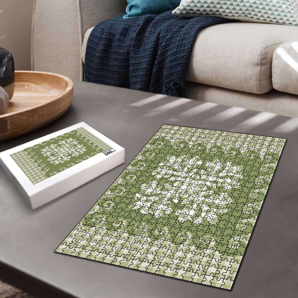 Green Ulu Palaka Quilt Pattern Puzzle Hawaii Culture Breadfruit - Polynesian Pride