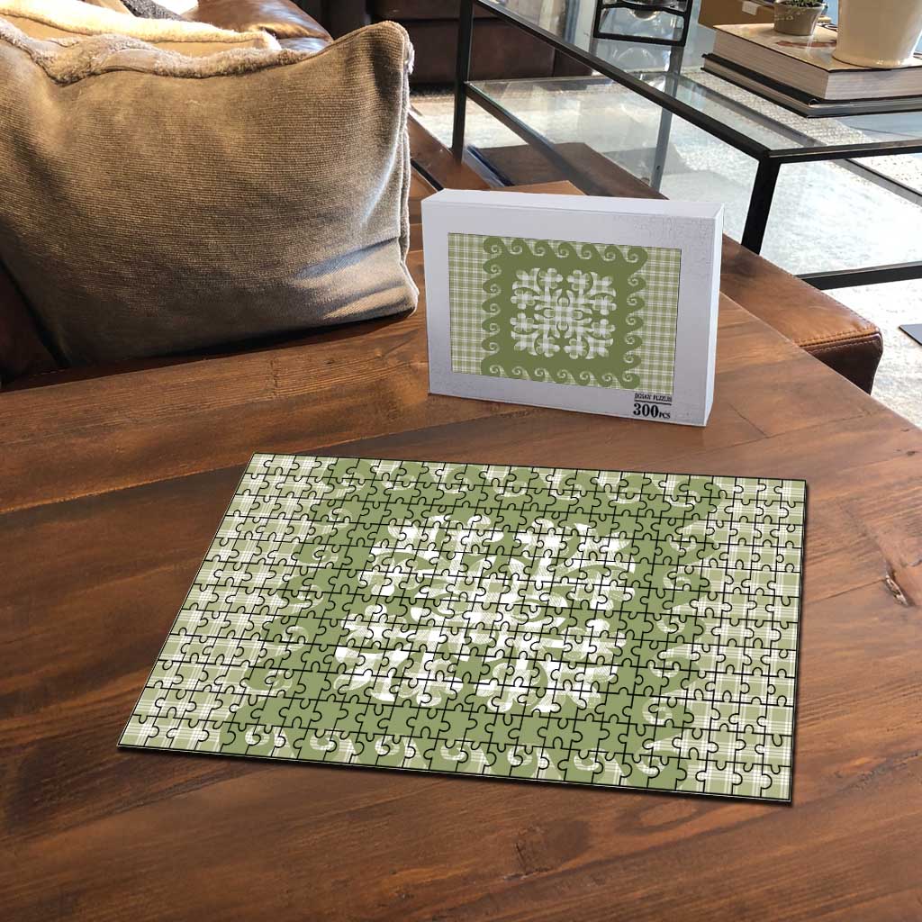 Green Ulu Palaka Quilt Pattern Puzzle Hawaii Culture Breadfruit - Polynesian Pride