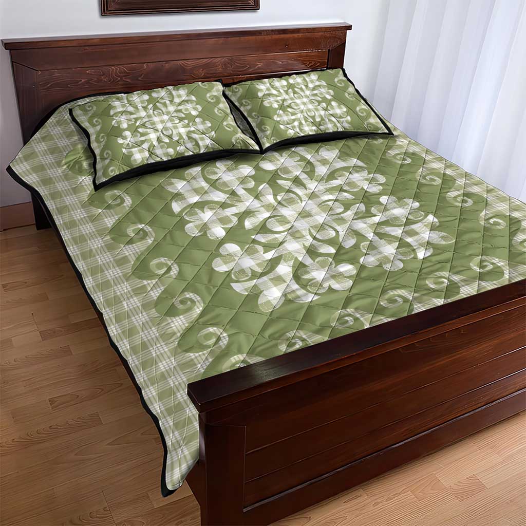 Green Ulu Palaka Quilt Pattern Quilt Bed Set Hawaii Culture Breadfruit - Polynesian Pride