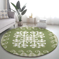 Green Ulu Palaka Quilt Pattern Round Carpet Hawaii Culture Breadfruit - Polynesian Pride