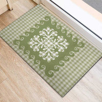 Green Ulu Palaka Quilt Pattern Rubber Doormat Hawaii Culture Breadfruit - Polynesian Pride
