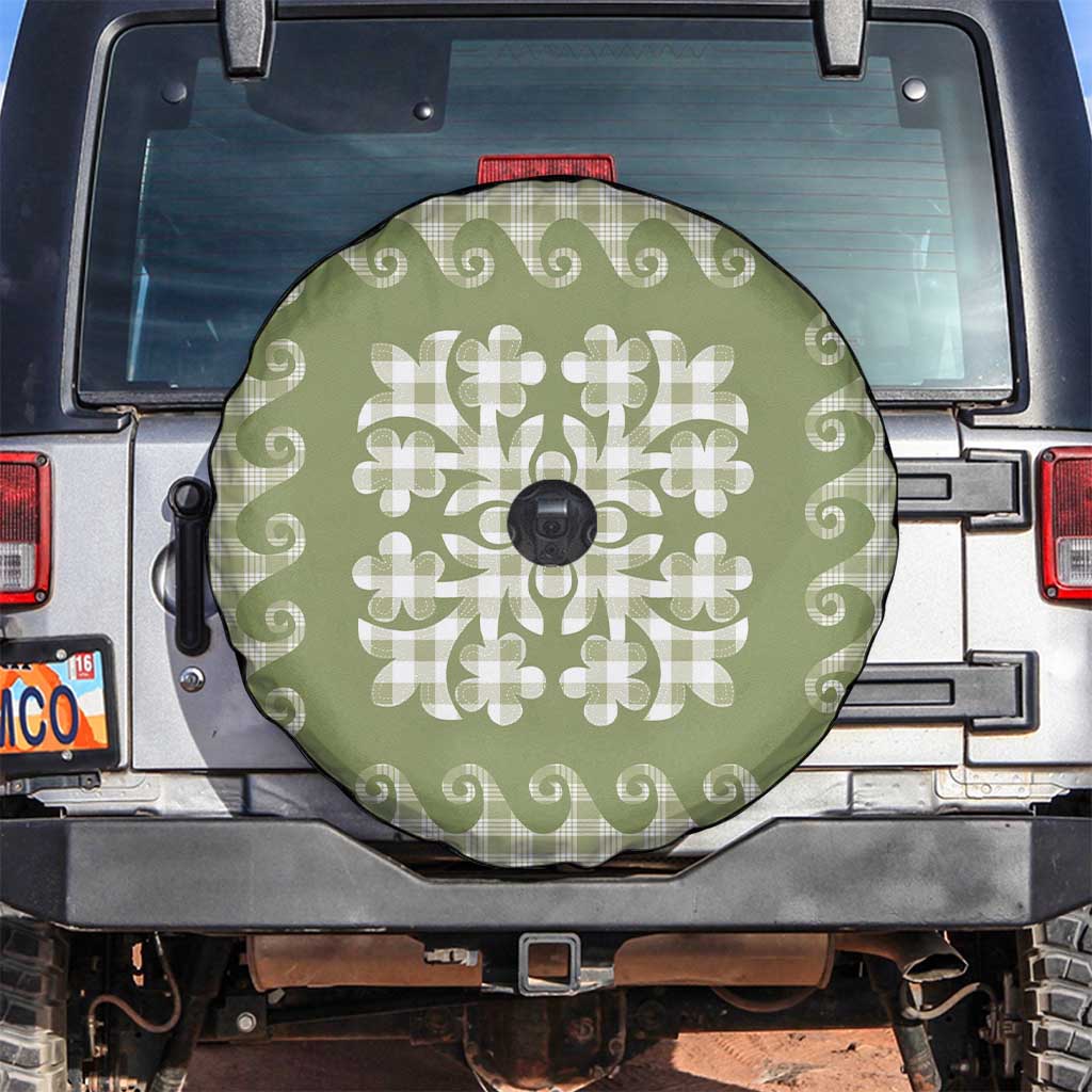Green Ulu Palaka Quilt Pattern Spare Tire Cover Hawaii Culture Breadfruit - Polynesian Pride