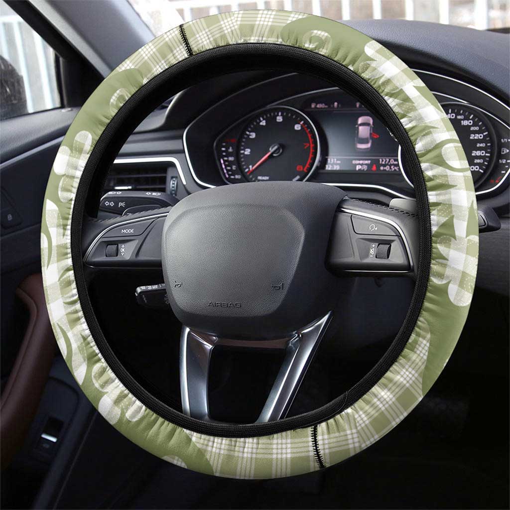 Green Ulu Palaka Quilt Pattern Steering Wheel Cover Hawaii Culture Breadfruit - Polynesian Pride