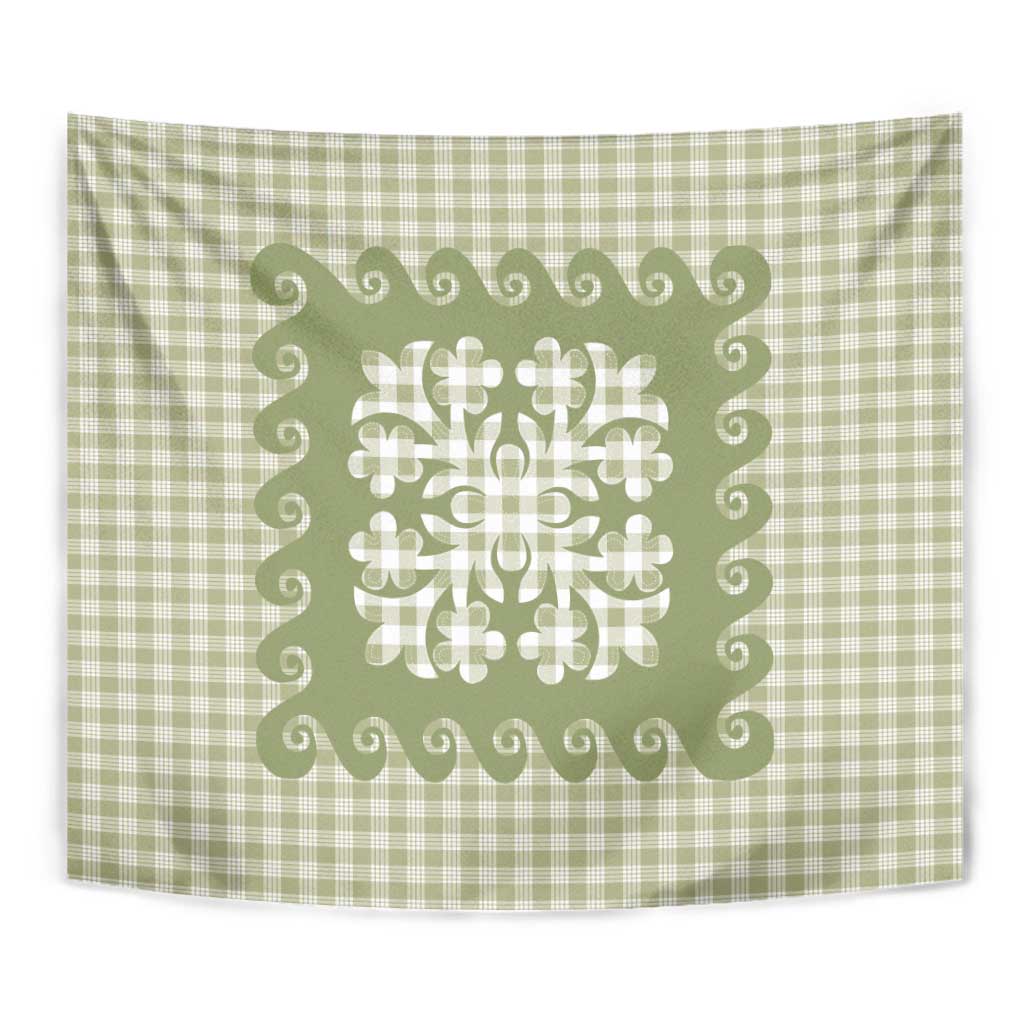 Green Ulu Palaka Quilt Pattern Tapestry Hawaii Culture Breadfruit - Polynesian Pride