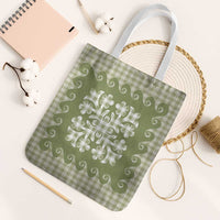 Green Ulu Palaka Quilt Pattern Tote Bag Hawaii Culture Breadfruit - Polynesian Pride