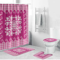 Pink Ulu Palaka Quilt Pattern Bathroom Set Hawaii Culture Breadfruit - Polynesian Pride