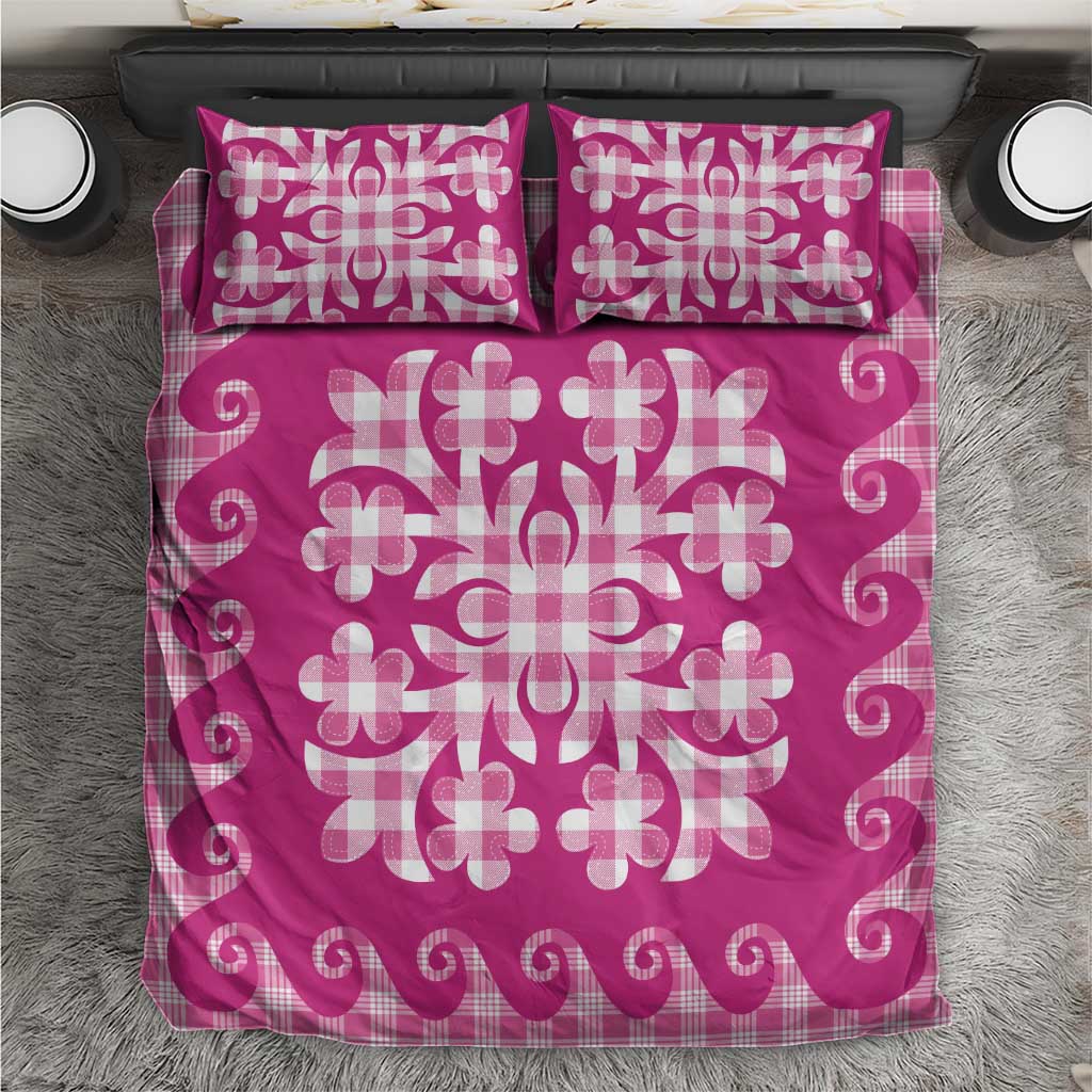Pink Ulu Palaka Quilt Pattern Bedding Set Hawaii Culture Breadfruit - Polynesian Pride