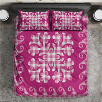 Pink Ulu Palaka Quilt Pattern Bedding Set Hawaii Culture Breadfruit - Polynesian Pride