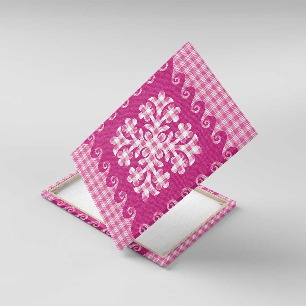 Pink Ulu Palaka Quilt Pattern Canvas Wall Art Hawaii Culture Breadfruit - Polynesian Pride