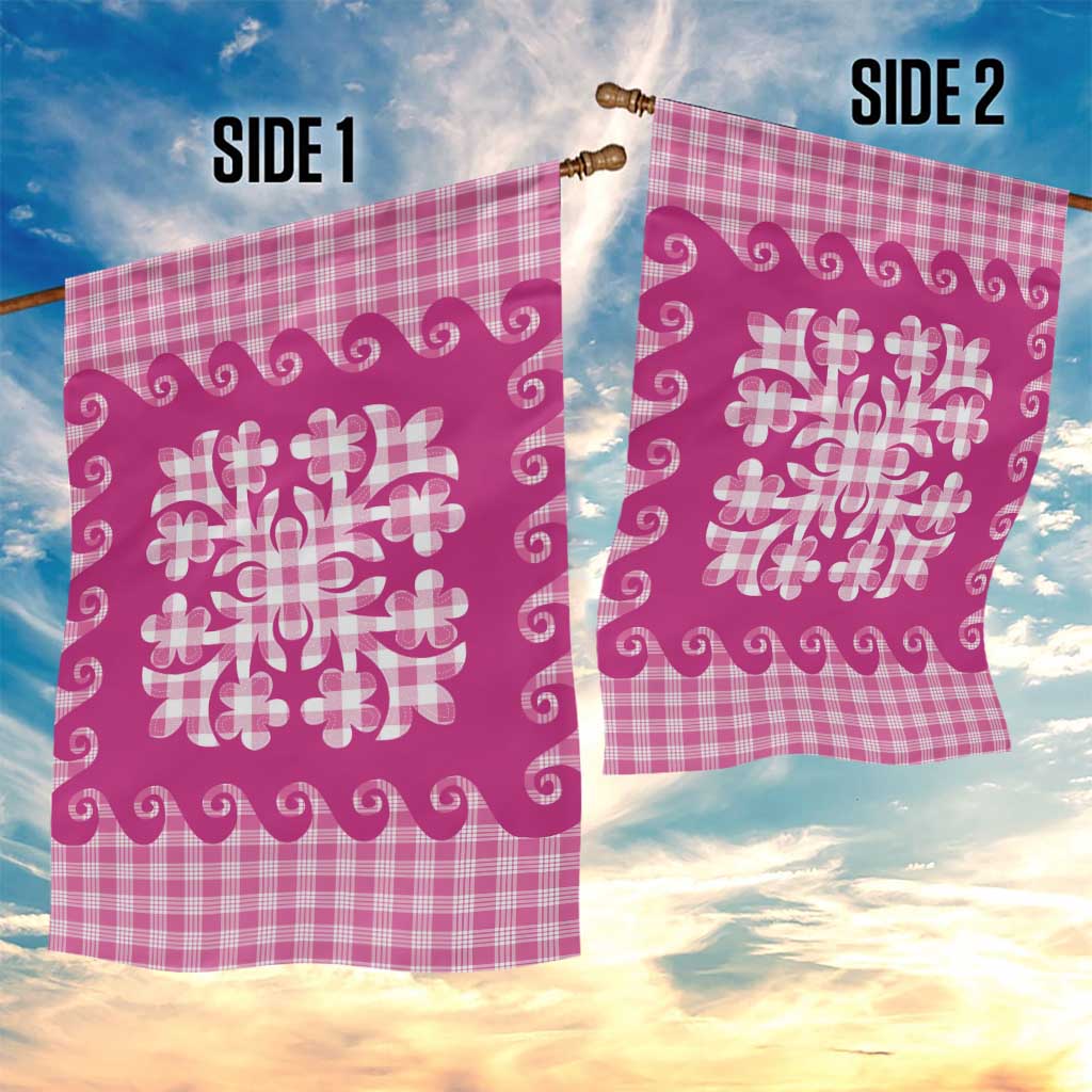 Pink Ulu Palaka Quilt Pattern Garden Flag Hawaii Culture Breadfruit - Polynesian Pride