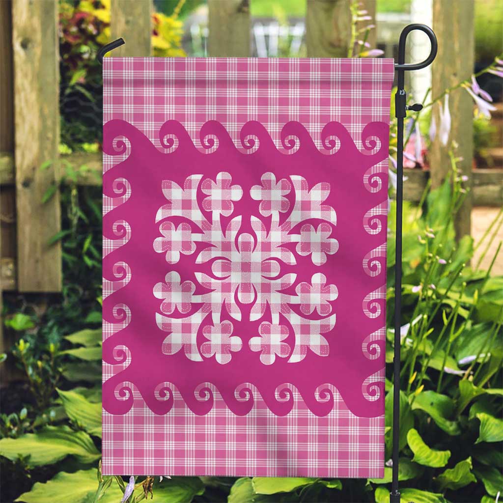 Pink Ulu Palaka Quilt Pattern Garden Flag Hawaii Culture Breadfruit - Polynesian Pride