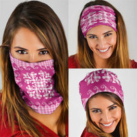 Pink Ulu Palaka Quilt Pattern Neck Gaiter Hawaii Culture Breadfruit - Polynesian Pride