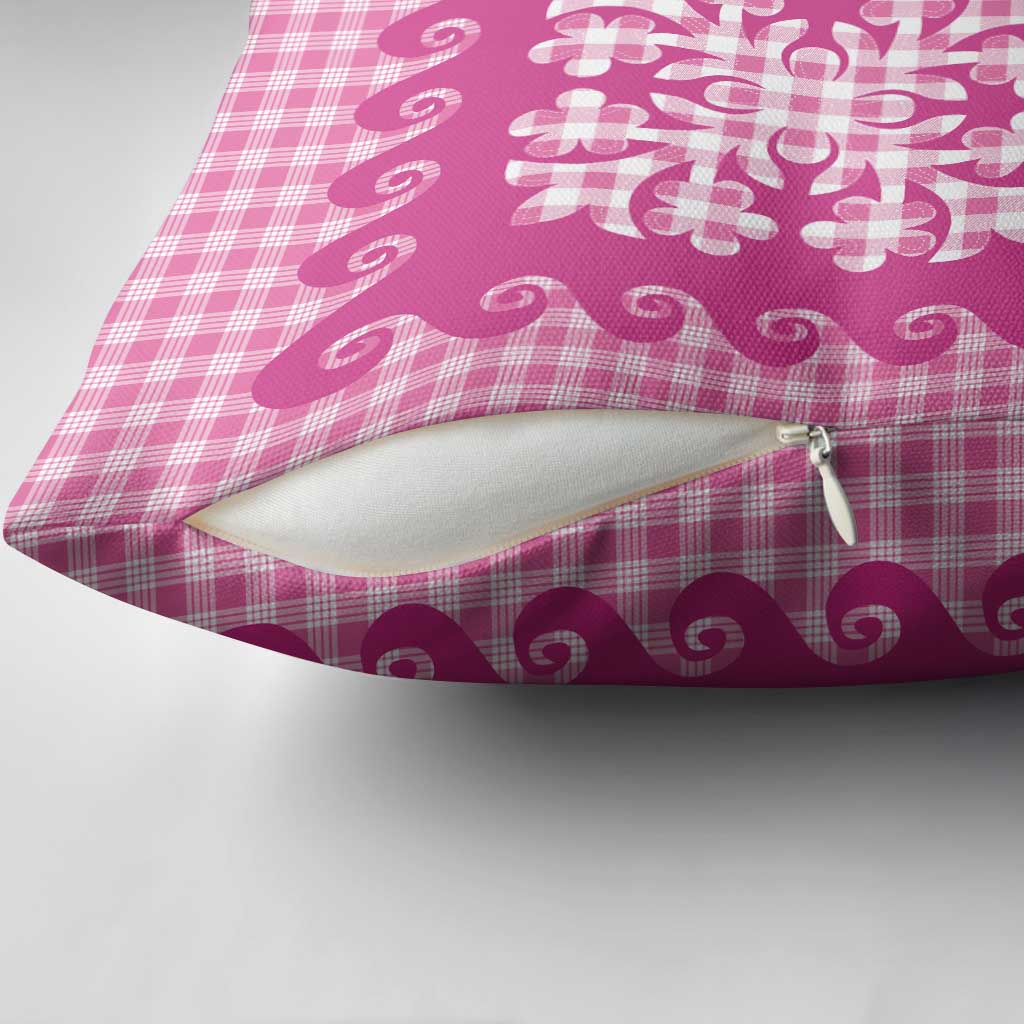 Pink Ulu Palaka Quilt Pattern Pillow Cover Hawaii Culture Breadfruit - Polynesian Pride
