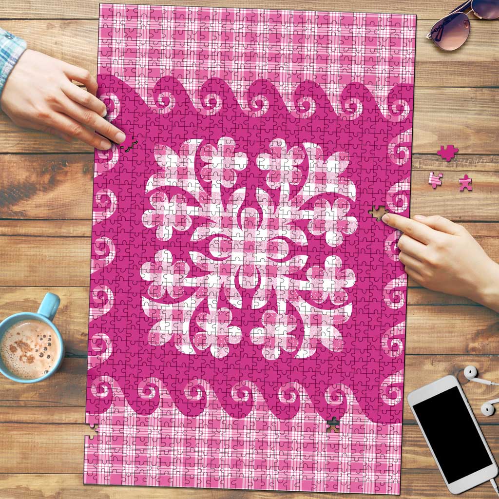 Pink Ulu Palaka Quilt Pattern Puzzle Hawaii Culture Breadfruit - Polynesian Pride