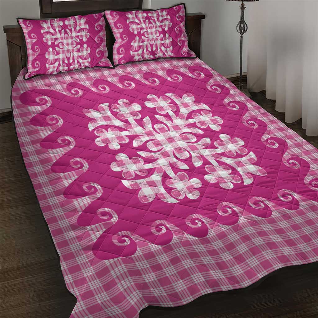 Pink Ulu Palaka Quilt Pattern Quilt Bed Set Hawaii Culture Breadfruit - Polynesian Pride