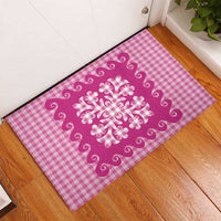 Pink Ulu Palaka Quilt Pattern Rubber Doormat Hawaii Culture Breadfruit - Polynesian Pride