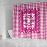 Pink Ulu Palaka Quilt Pattern Shower Curtain Hawaii Culture Breadfruit - Polynesian Pride