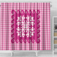 Pink Ulu Palaka Quilt Pattern Shower Curtain Hawaii Culture Breadfruit - Polynesian Pride
