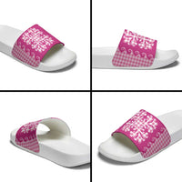 Pink Ulu Palaka Quilt Pattern Slide Sandals Hawaii Culture Breadfruit - Polynesian Pride