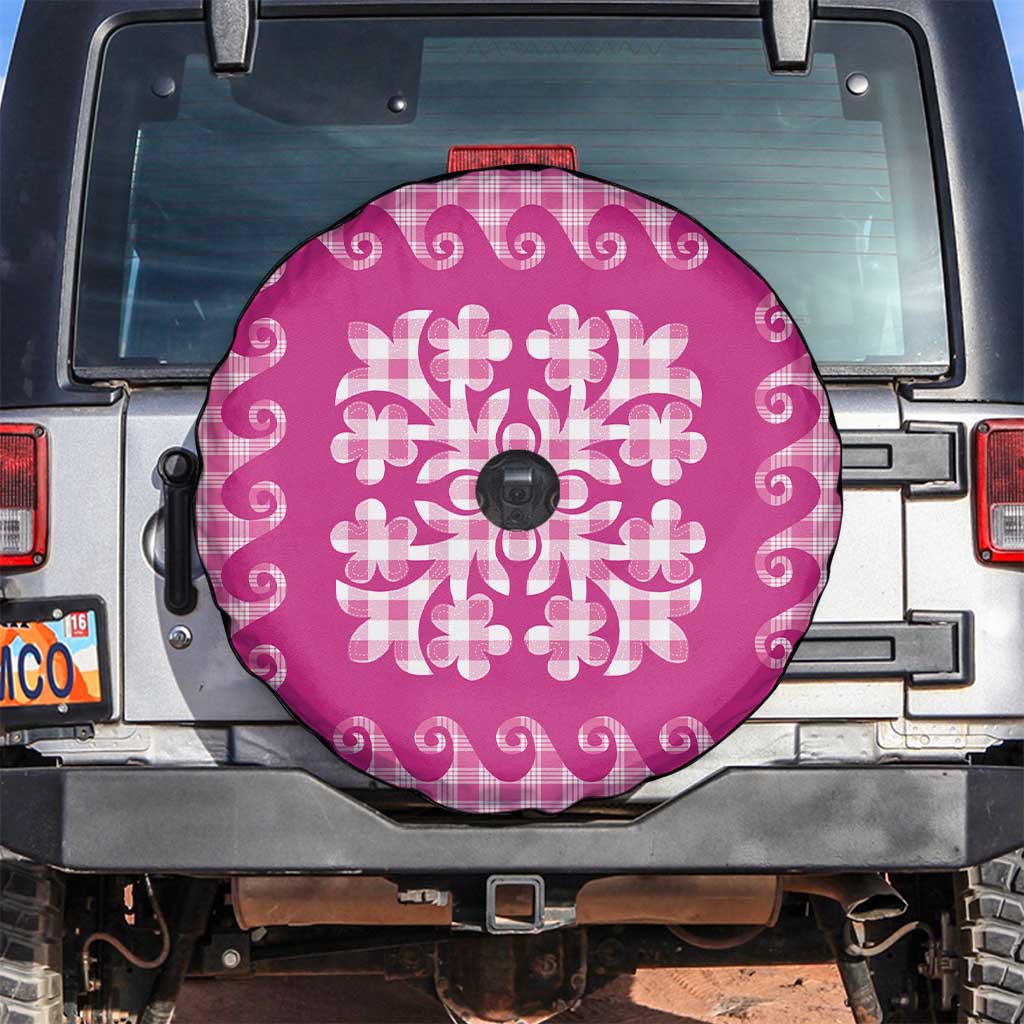 Pink Ulu Palaka Quilt Pattern Spare Tire Cover Hawaii Culture Breadfruit - Polynesian Pride