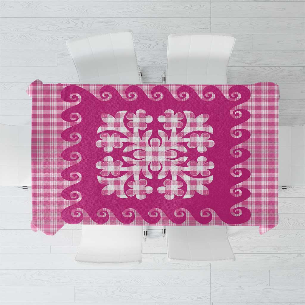 Pink Ulu Palaka Quilt Pattern Tablecloth Hawaii Culture Breadfruit - Polynesian Pride