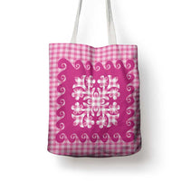 Pink Ulu Palaka Quilt Pattern Tote Bag Hawaii Culture Breadfruit - Polynesian Pride