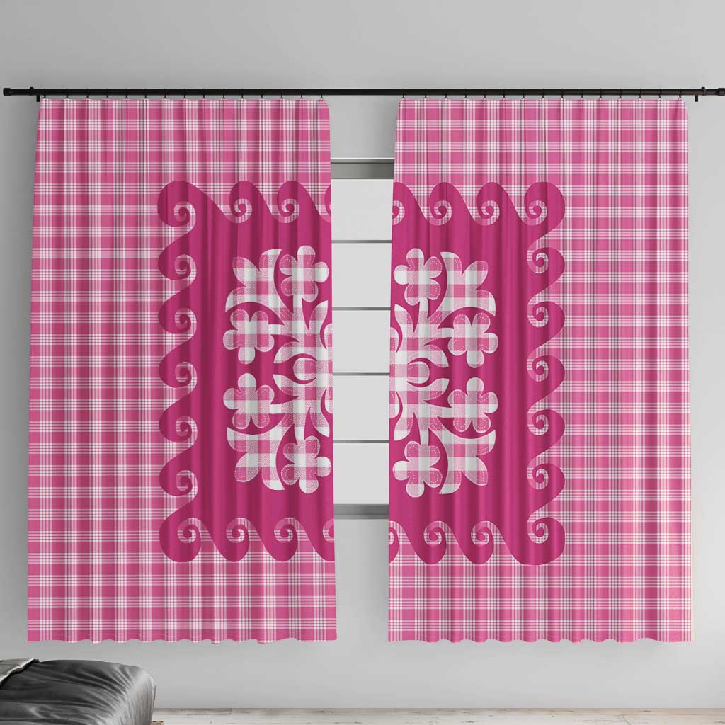 Pink Ulu Palaka Quilt Pattern Window Curtain Hawaii Culture Breadfruit - Polynesian Pride