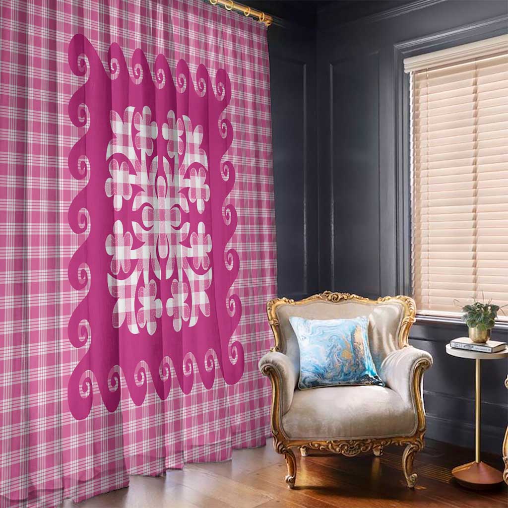 Pink Ulu Palaka Quilt Pattern Window Curtain Hawaii Culture Breadfruit - Polynesian Pride