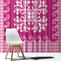 Pink Ulu Palaka Quilt Pattern Window Curtain Hawaii Culture Breadfruit - Polynesian Pride