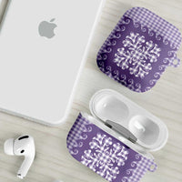 Purple Ulu Palaka Quilt Pattern AirPods Case Hawaii Culture Breadfruit - Polynesian Pride