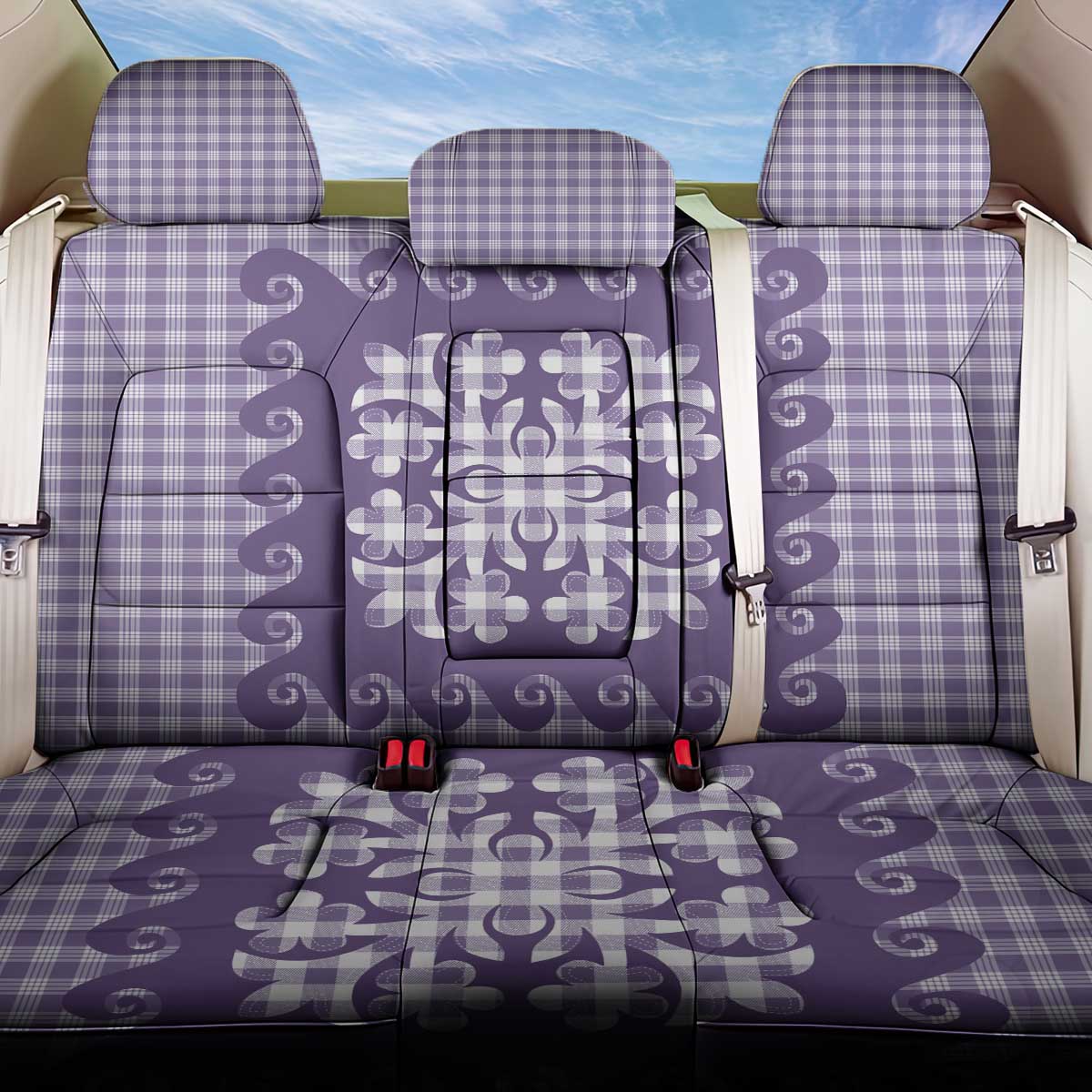 Purple Ulu Palaka Quilt Pattern Back Car Seat Cover Hawaii Culture Breadfruit - Polynesian Pride