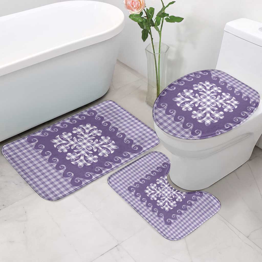 Purple Ulu Palaka Quilt Pattern Bathroom Set Hawaii Culture Breadfruit - Polynesian Pride