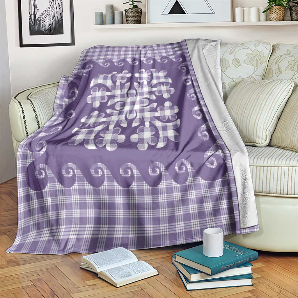 Purple Ulu Palaka Quilt Pattern Blanket Hawaii Culture Breadfruit - Polynesian Pride