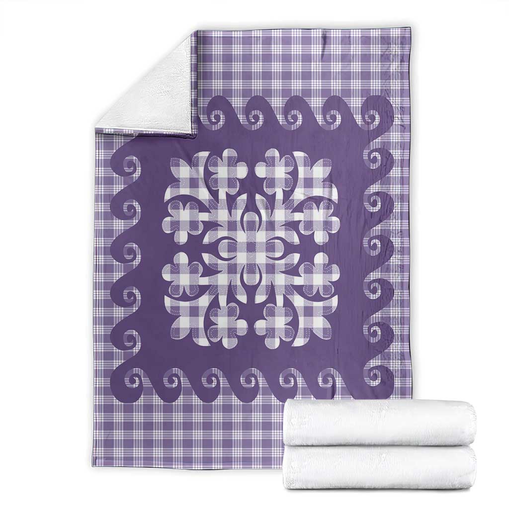 Purple Ulu Palaka Quilt Pattern Blanket Hawaii Culture Breadfruit - Polynesian Pride