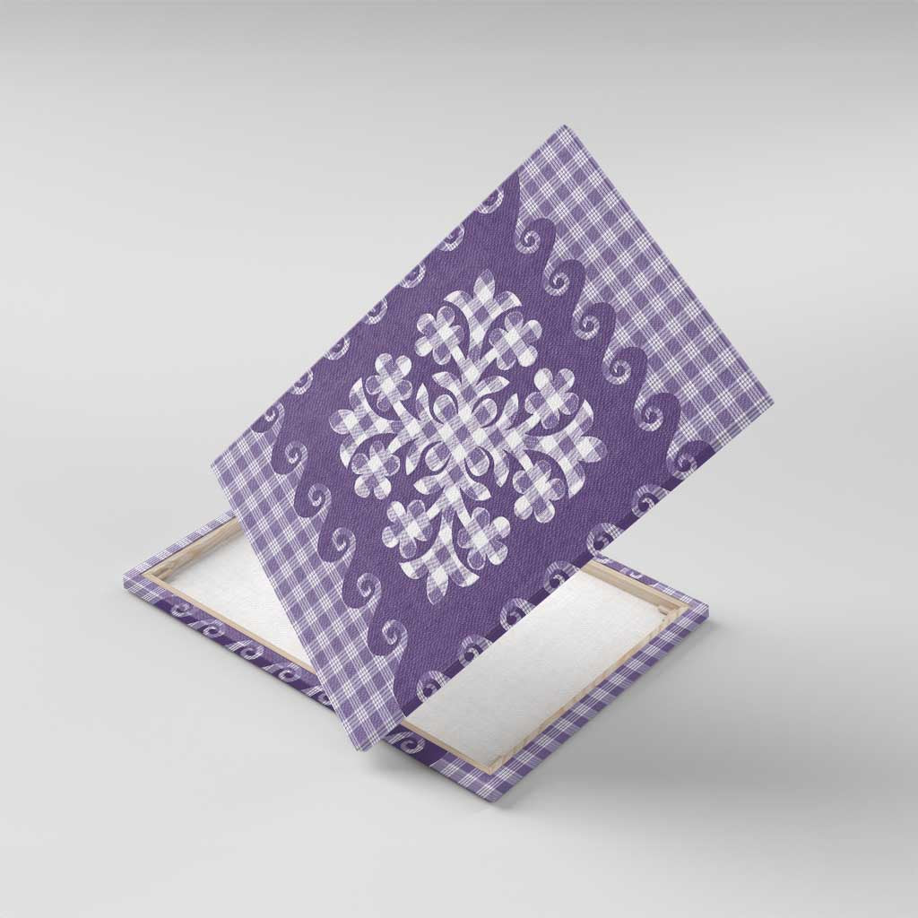 Purple Ulu Palaka Quilt Pattern Canvas Wall Art Hawaii Culture Breadfruit LT9 With Frame Purple - Polynesian Pride