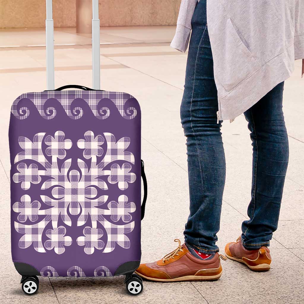 Purple Ulu Palaka Quilt Pattern Luggage Cover Hawaii Culture Breadfruit - Polynesian Pride