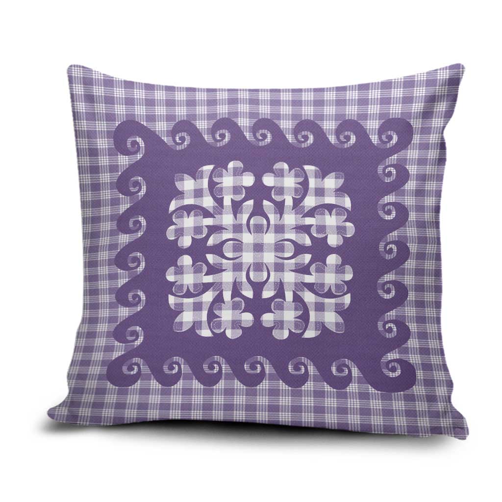 Purple Ulu Palaka Quilt Pattern Pillow Cover Hawaii Culture Breadfruit - Polynesian Pride