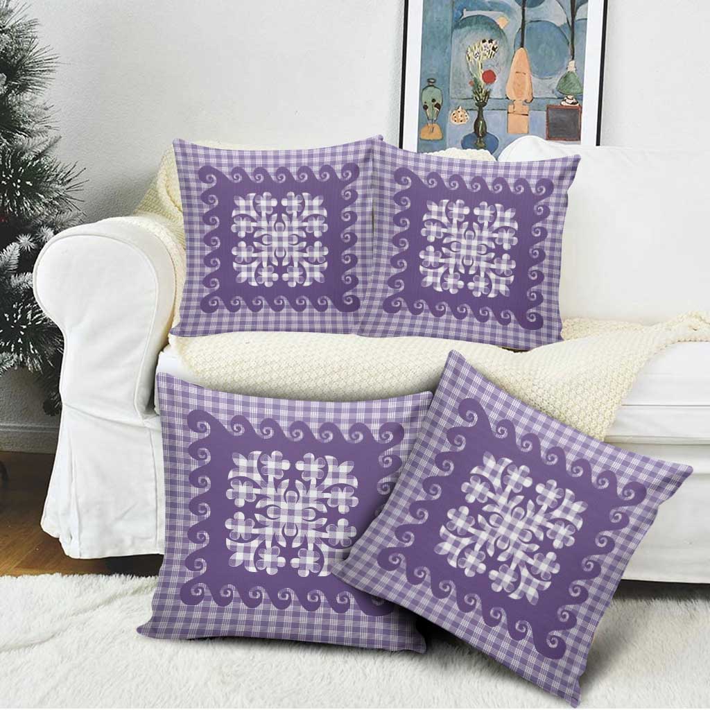 Purple Ulu Palaka Quilt Pattern Pillow Cover Hawaii Culture Breadfruit - Polynesian Pride