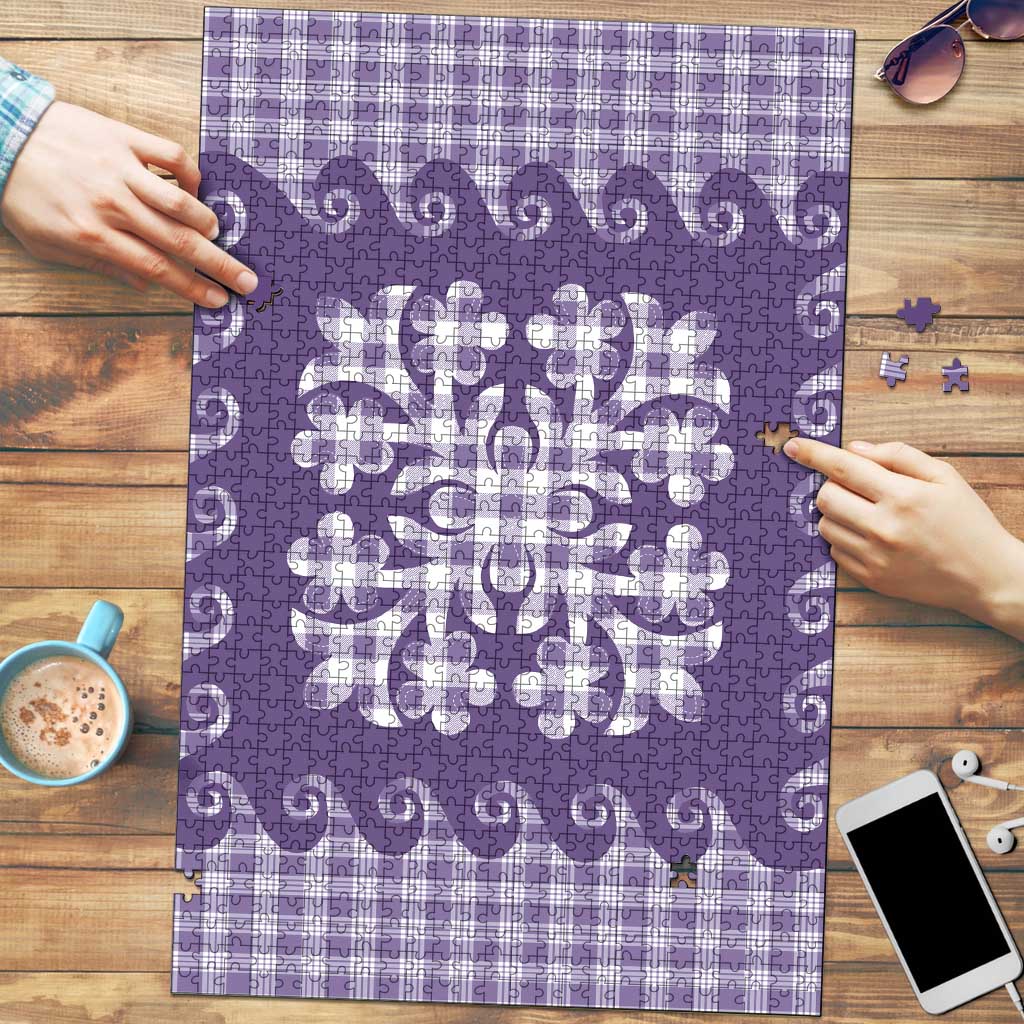 Purple Ulu Palaka Quilt Pattern Puzzle Hawaii Culture Breadfruit - Polynesian Pride