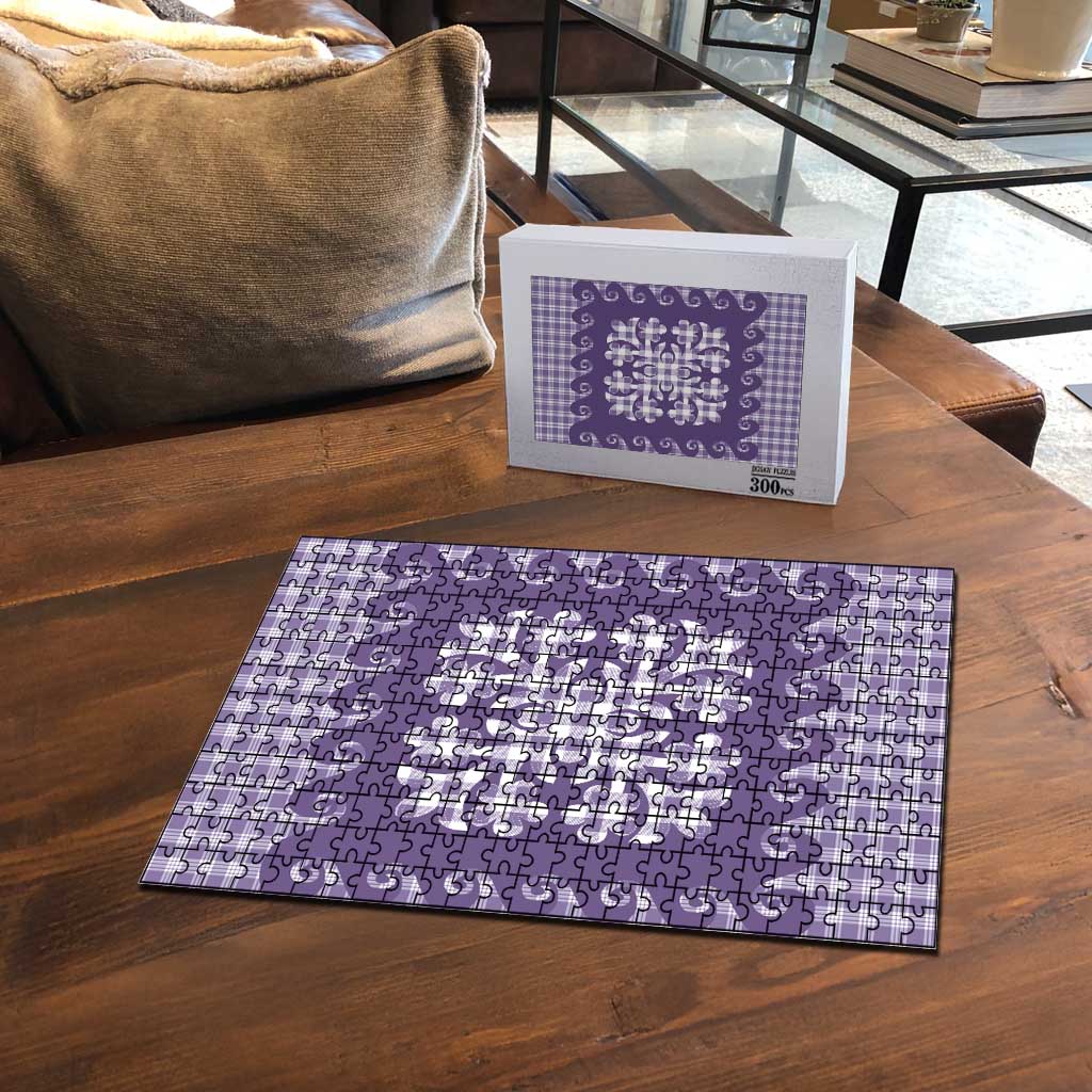 Purple Ulu Palaka Quilt Pattern Puzzle Hawaii Culture Breadfruit - Polynesian Pride