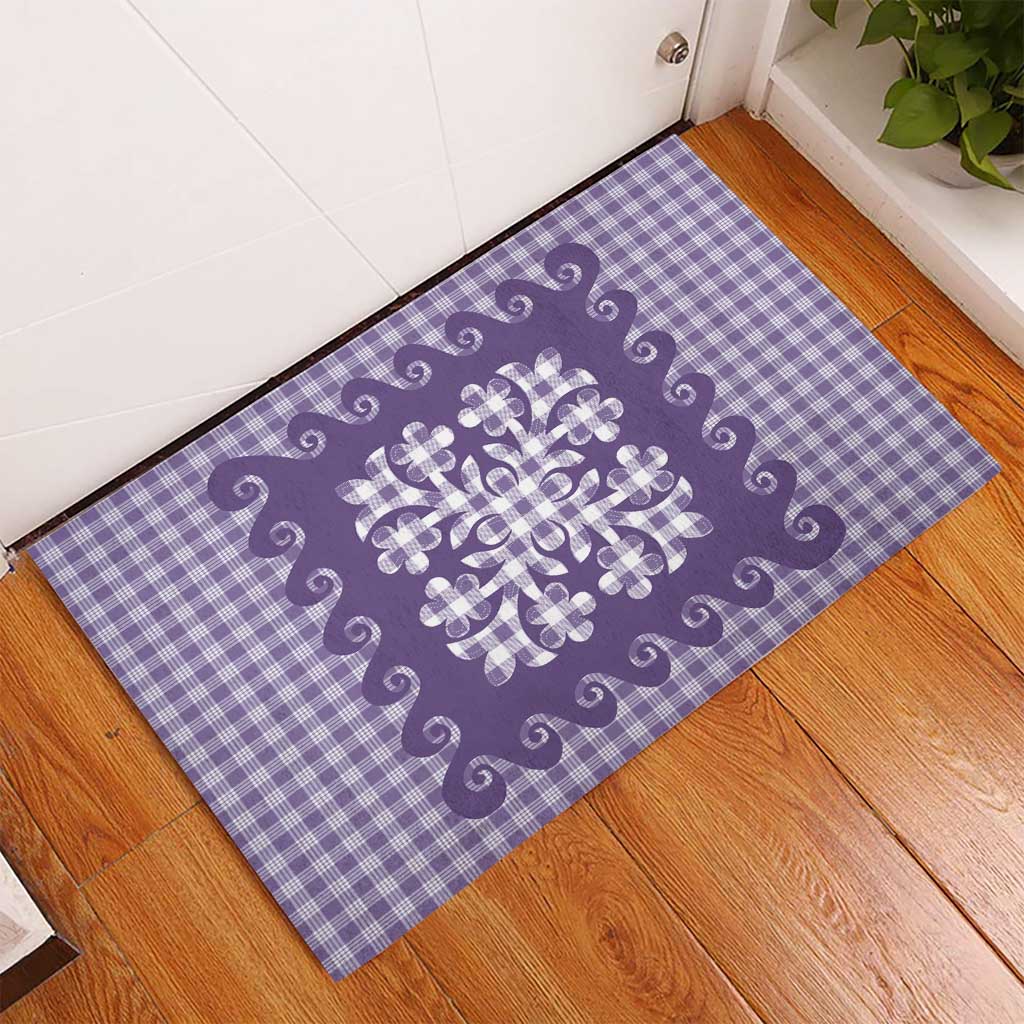 Purple Ulu Palaka Quilt Pattern Rubber Doormat Hawaii Culture Breadfruit - Polynesian Pride