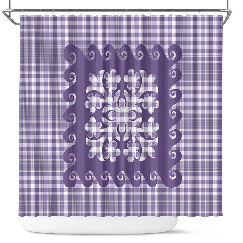 Purple Ulu Palaka Quilt Pattern Shower Curtain Hawaii Culture Breadfruit LT9 Purple - Polynesian Pride