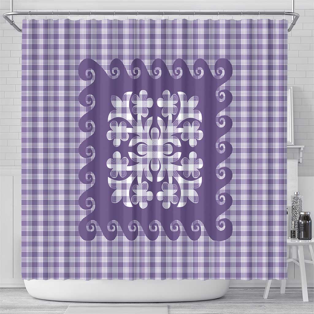 Purple Ulu Palaka Quilt Pattern Shower Curtain Hawaii Culture Breadfruit LT9 - Polynesian Pride