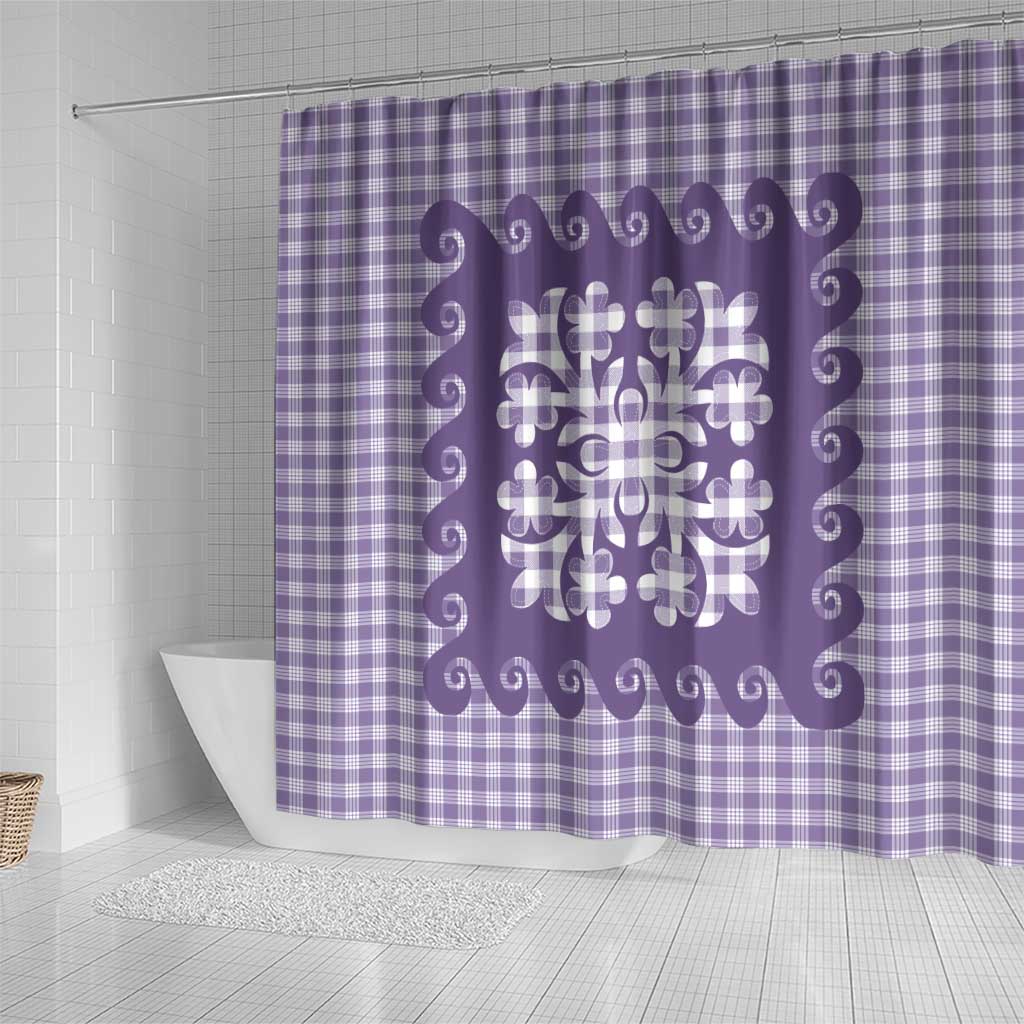 Purple Ulu Palaka Quilt Pattern Shower Curtain Hawaii Culture Breadfruit LT9 - Polynesian Pride