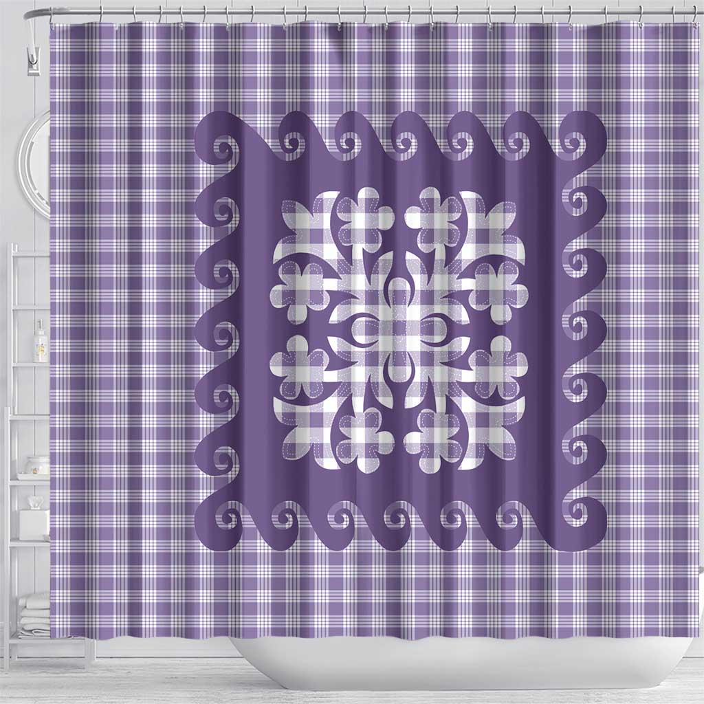 Purple Ulu Palaka Quilt Pattern Shower Curtain Hawaii Culture Breadfruit LT9 - Polynesian Pride