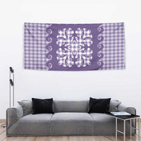 Purple Ulu Palaka Quilt Pattern Tapestry Hawaii Culture Breadfruit - Polynesian Pride