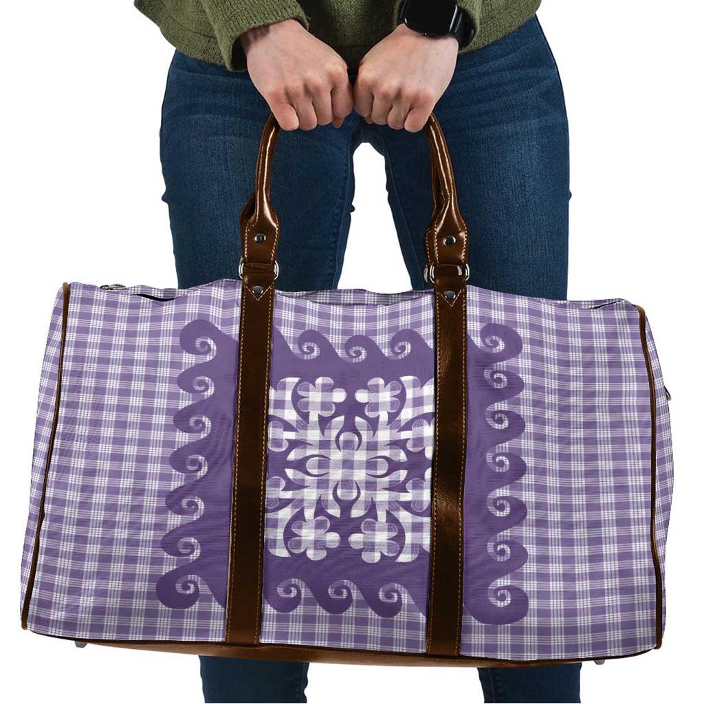 Purple Ulu Palaka Quilt Pattern Travel Bag Hawaii Culture Breadfruit - Polynesian Pride